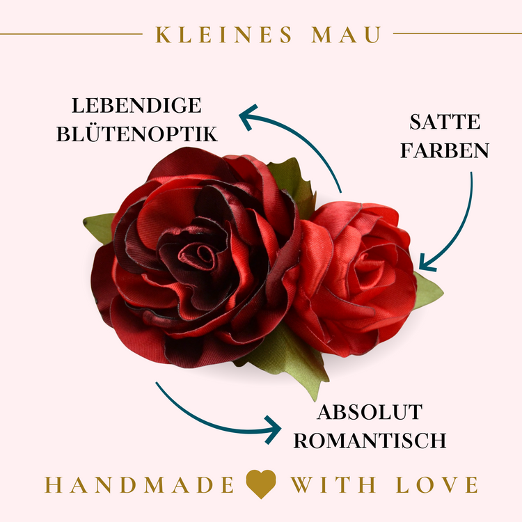 Romantischer Haarschmuck  | Blumenhaarclip "Rose Lovers"mit roten Rosen aus Satin Stoff