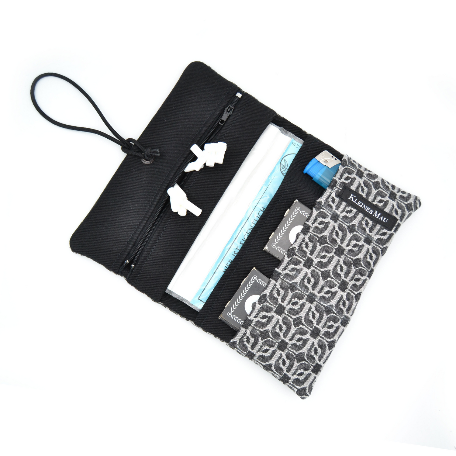 Tabaktasche Grau Schwarz mit orientalischem Muster