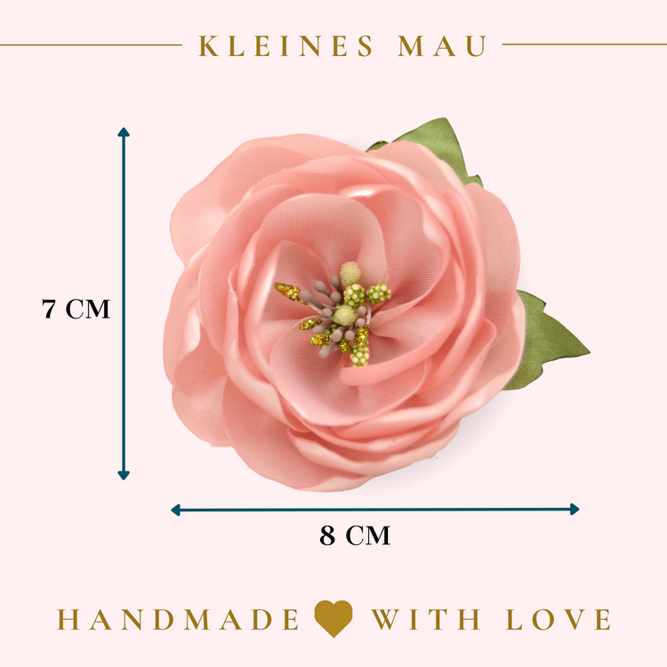 Rosa Rose fürs Haar | Blumenhaarclip "Kiss Me" mit rosa Blüte und Blättern aus Satin