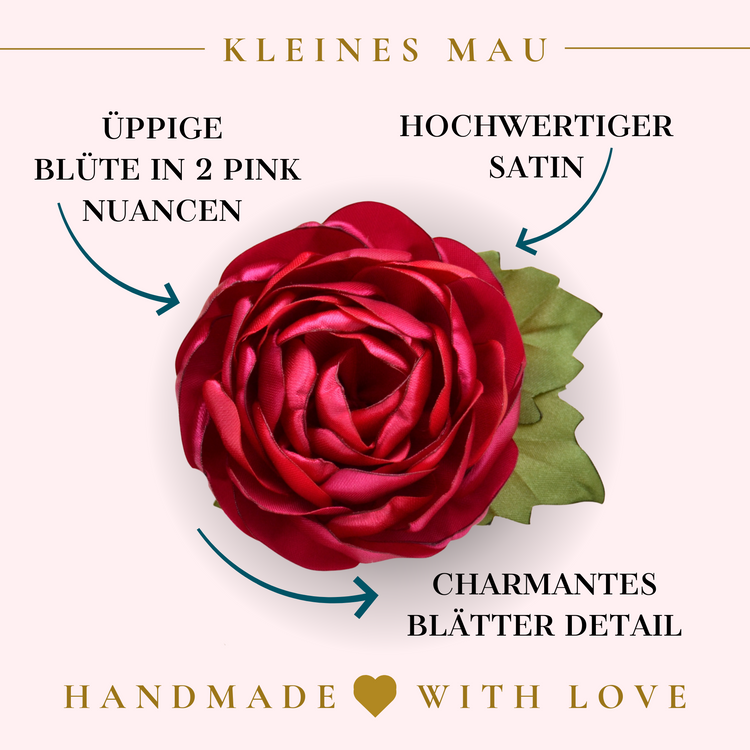 Haarclip "Deep Pink" mit pinker Rose aus Satin Stoff