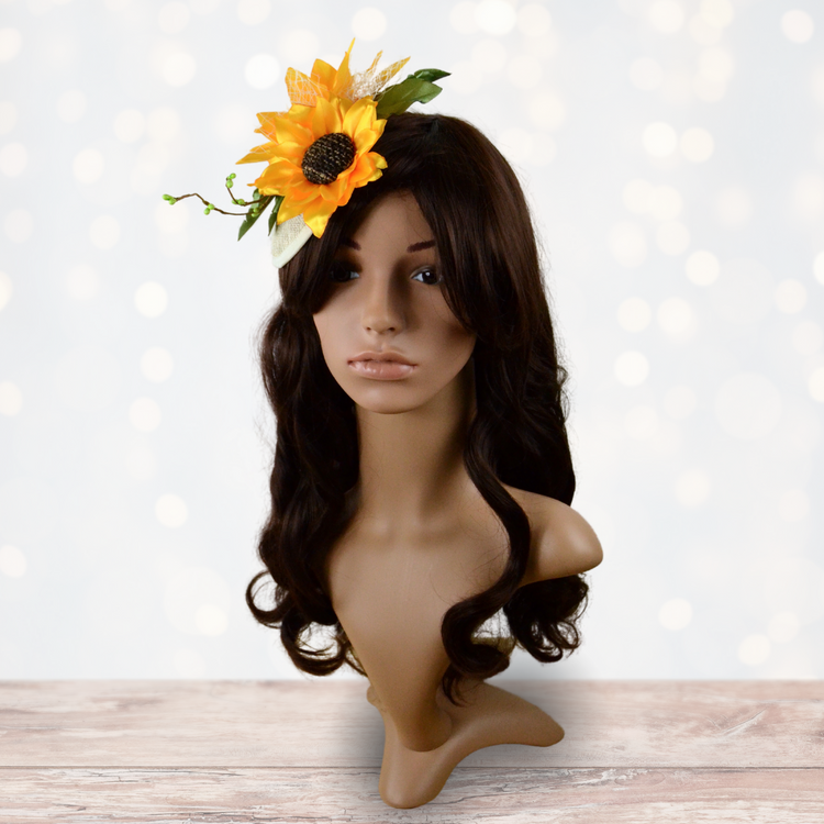 Handgefertigter Fascinator "Sunny Delight" mit Sonnenblumen