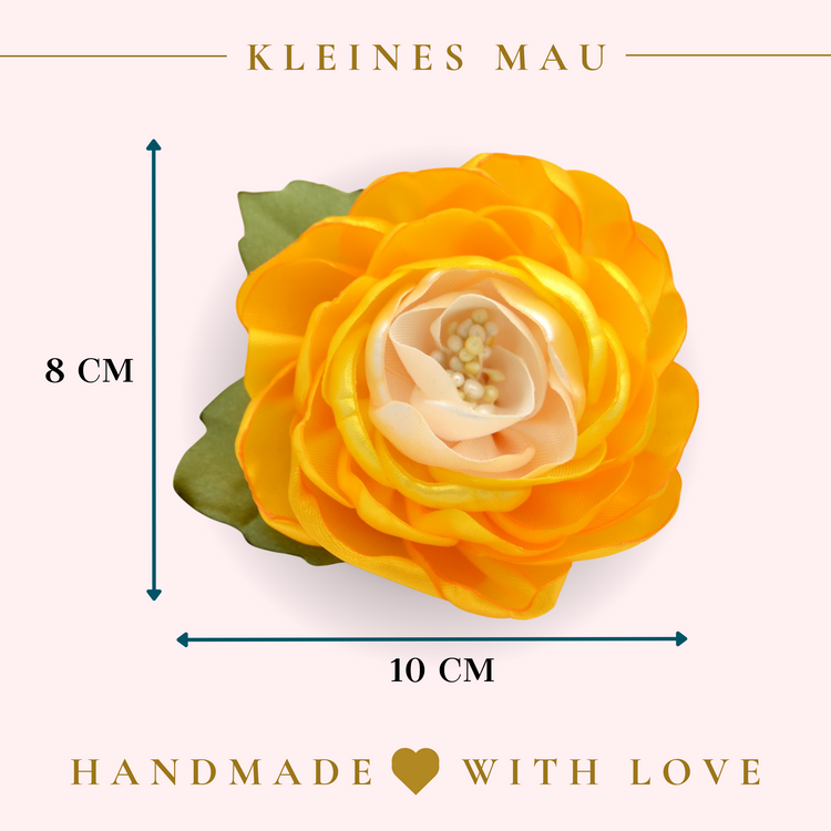 Sonnengelbe Stoffblume fürs Haar | Blumenhaarclip "Sunny Day" mit Rose Ivory & Gelb
