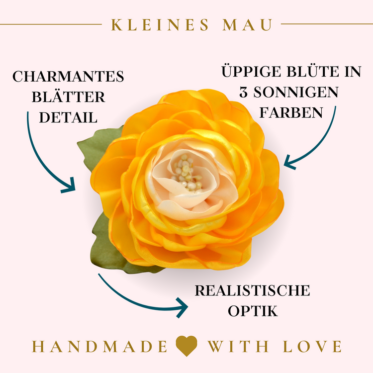 Sonnengelbe Stoffblume fürs Haar | Blumenhaarclip "Sunny Day" mit Rose Ivory & Gelb