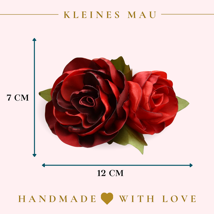 Romantischer Haarschmuck  | Blumenhaarclip "Rose Lovers"mit roten Rosen aus Satin Stoff