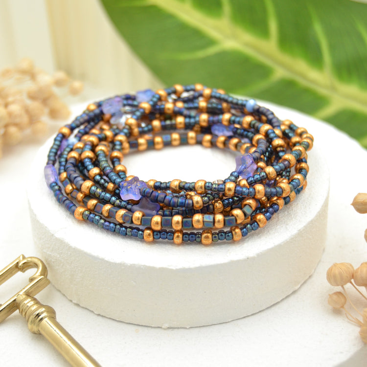 Langes Elastischen Perlen Wickelarmband "Starlet Blue"