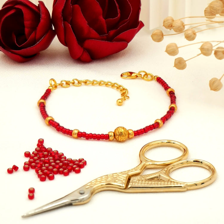 Zartes Armband "Cora" mit Perlen in Gold und Rot