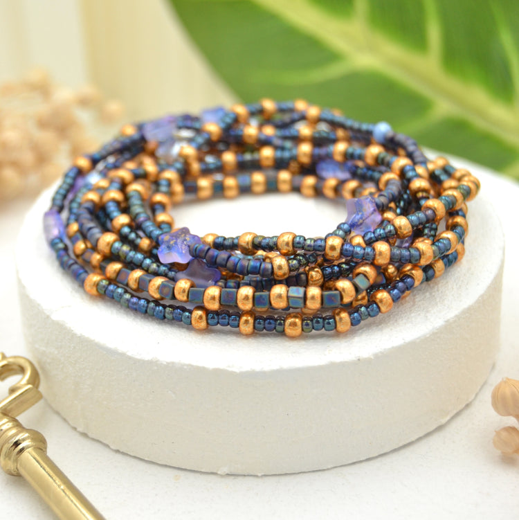 Langes Elastischen Perlen Wickelarmband "Starlet Blue"
