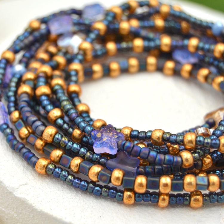Langes Elastischen Perlen Wickelarmband "Starlet Blue"