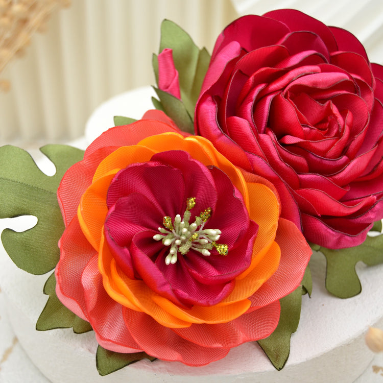 Tropisch Blumenhaarclip "Tropical Nights" Handgefertigte Blüten in Pink und Koralle