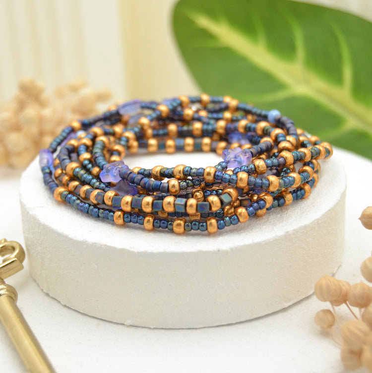 Langes Elastischen Perlen Wickelarmband "Starlet Blue"