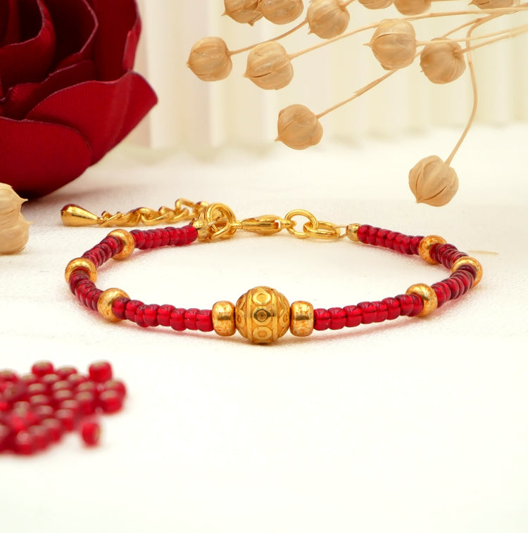 Zartes Armband "Cora" mit Perlen in Gold und Rot