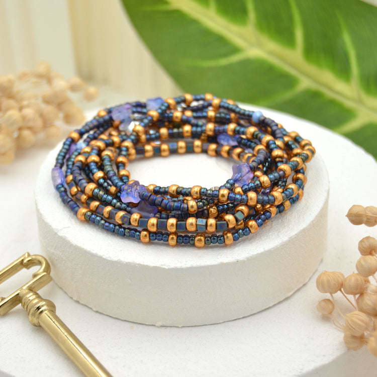 Langes Elastischen Perlen Wickelarmband "Starlet Blue"
