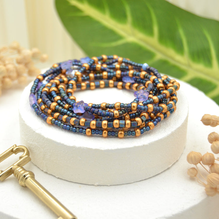 Langes Elastischen Perlen Wickelarmband "Starlet Blue"