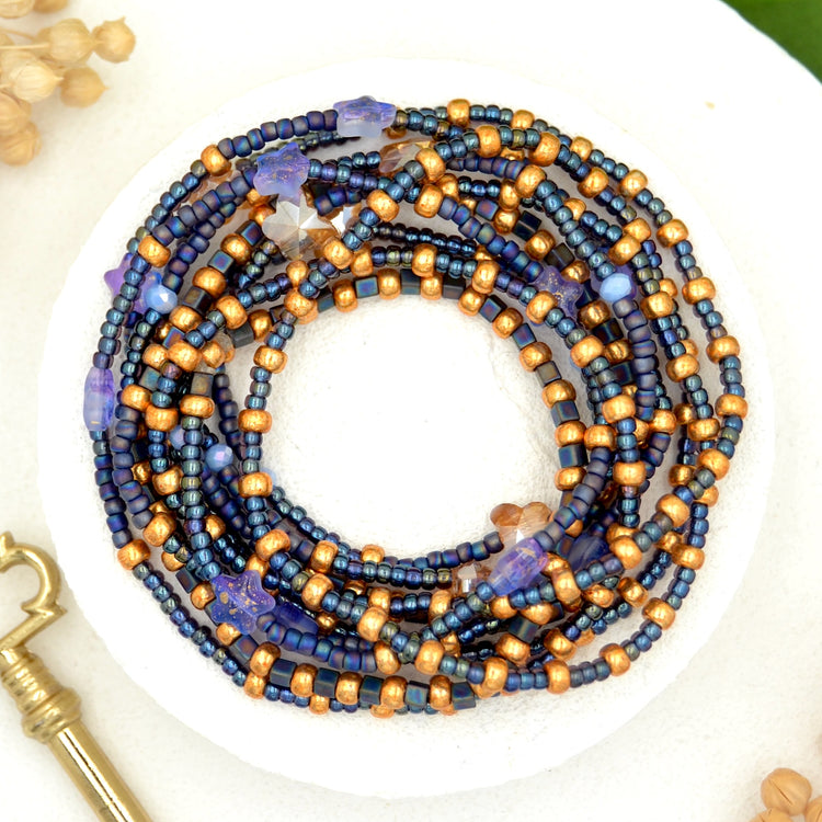 Langes Elastischen Perlen Wickelarmband "Starlet Blue"