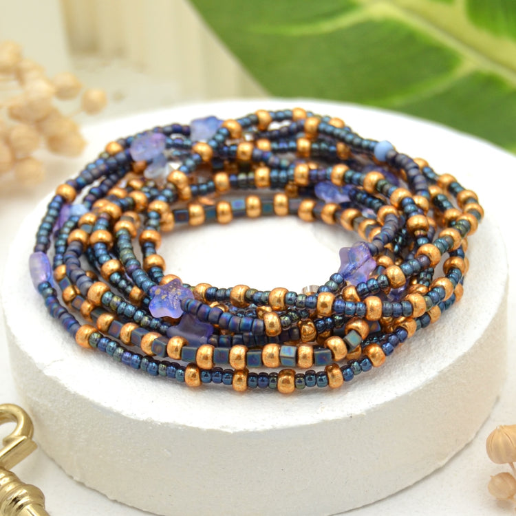Langes Elastischen Perlen Wickelarmband "Starlet Blue"