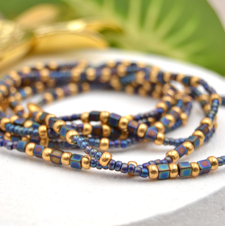 Langes Elastischen Perlen Wickelarmband "Bohemian Blue"