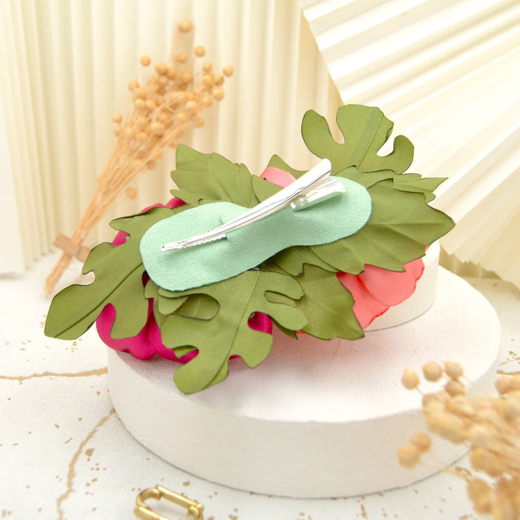 Tropisch Blumenhaarclip "Tropical Nights" Handgefertigte Blüten in Pink und Koralle