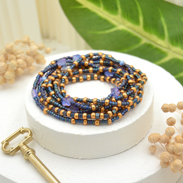 Langes Elastischen Perlen Wickelarmband "Starlet Blue"