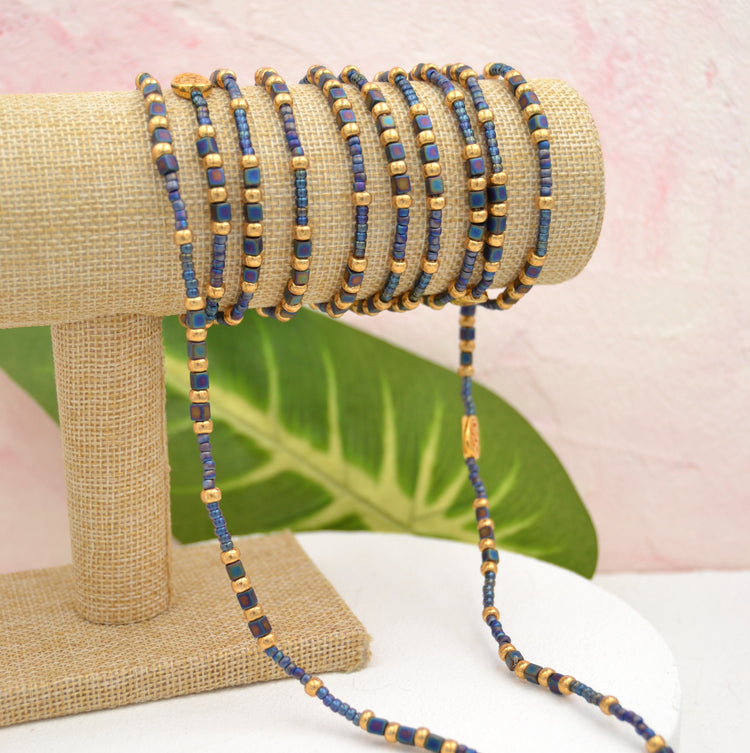 Langes Elastischen Perlen Wickelarmband "Bohemian Blue"