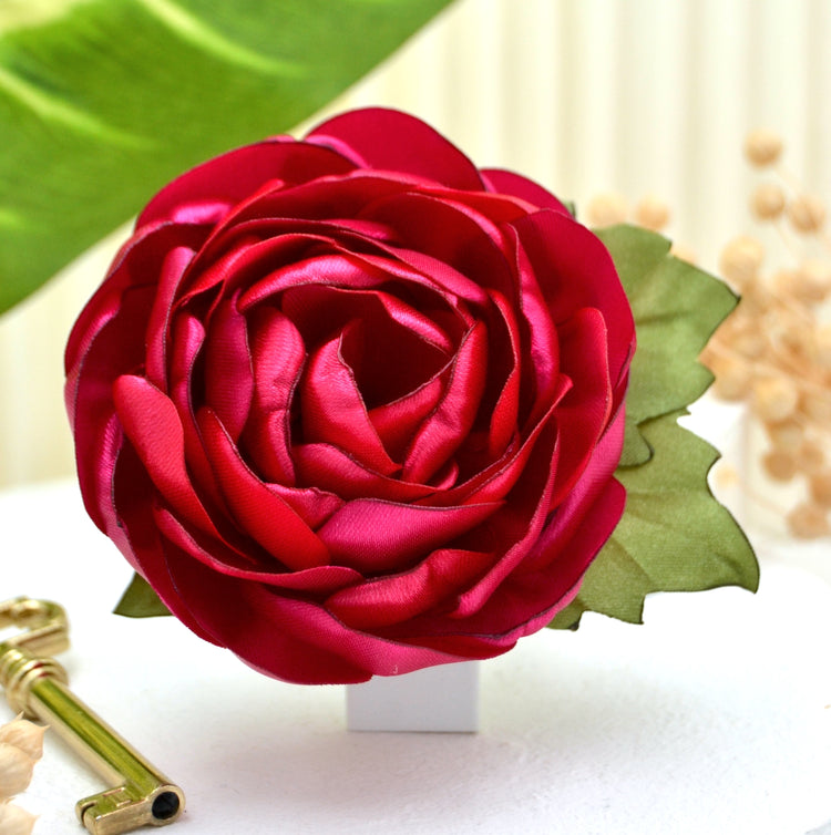Haarclip "Deep Pink" mit pinker Rose aus Satin Stoff
