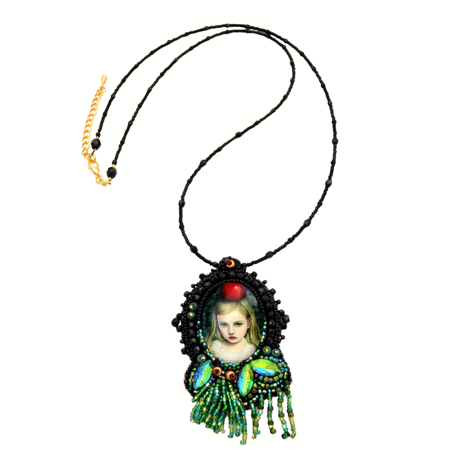 Gothic Perlenkette handgestickt in schwarz und grün
