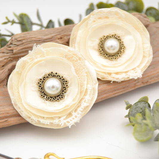 Shabby Chic Haarclips Weiß und Bronze