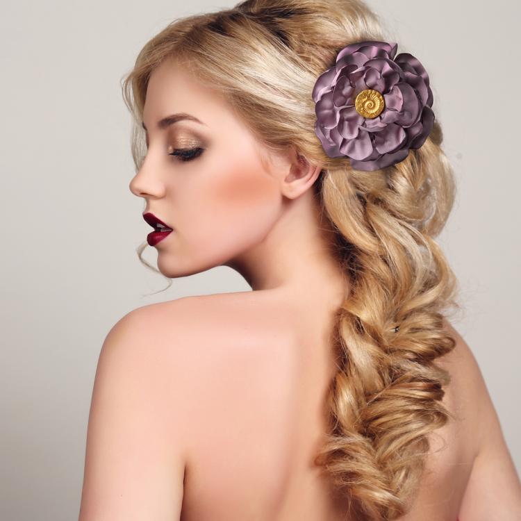 Haarclip mit großer Blume LIla und Gold