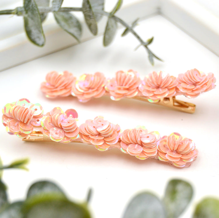 Große Haarclips "Sakura" mit Blüten aus Pailletten 2er Set