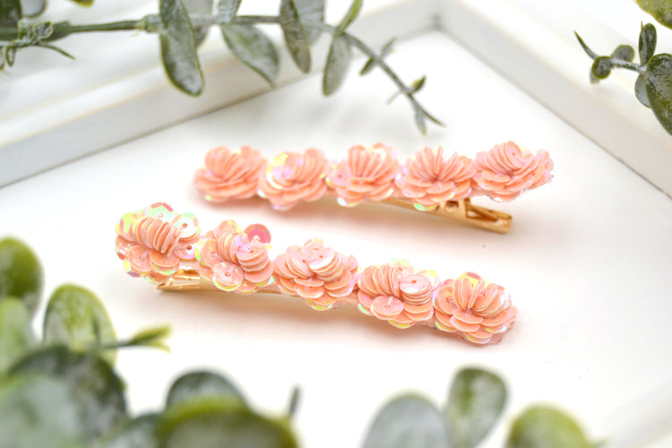 Große Haarclips "Sakura" mit Blüten aus Pailletten 2er Set