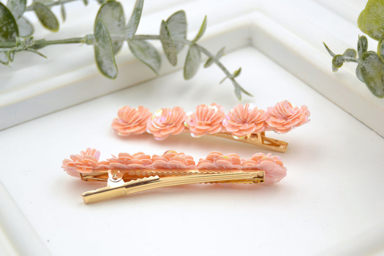 Große Haarclips "Sakura" mit Blüten aus Pailletten 2er Set