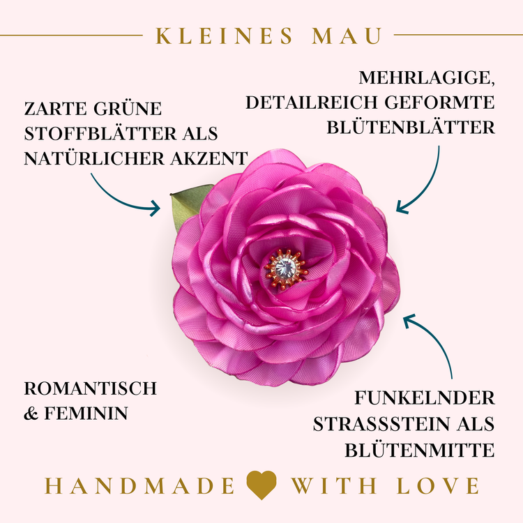 Handgefertigter Satin-Blütenhaarclip “Pink Romance”
