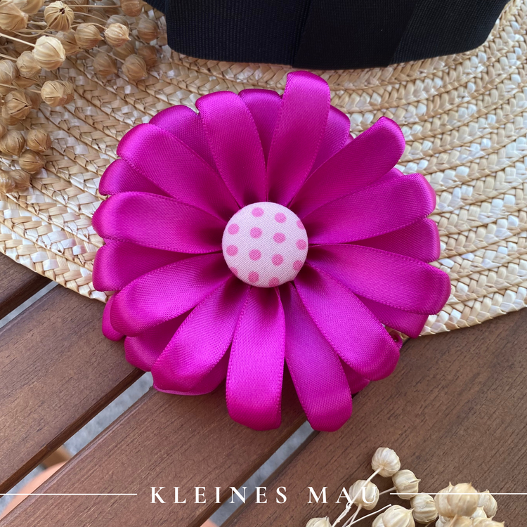 Haarclip mit pinker Gerbera aus Satin | Blütenhaarclip  "Joyful Day" in knalligem Pink