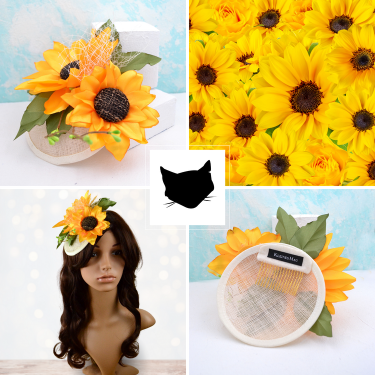 Handgefertigter Fascinator "Sunny Delight" mit Sonnenblumen