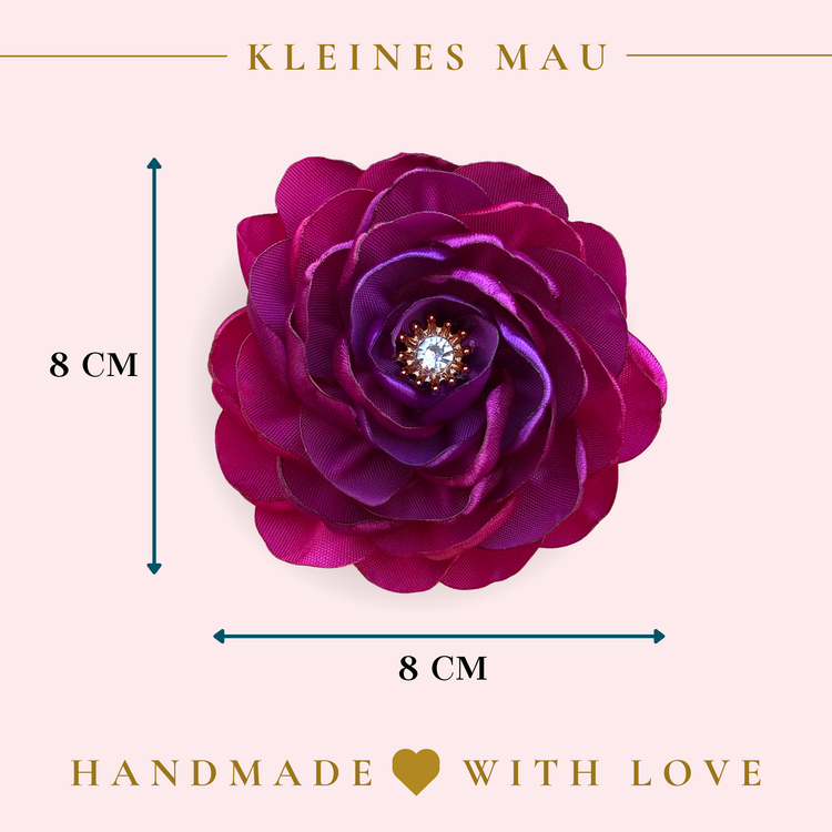 Blütenhaarclip "Passion" – aus Satin handgefertigt in kräftigem Violett und Pink