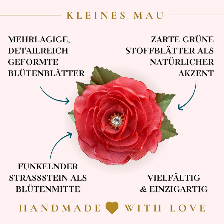 Handgefertigter Satin-Blütenhaarclip “Coral Kiss”