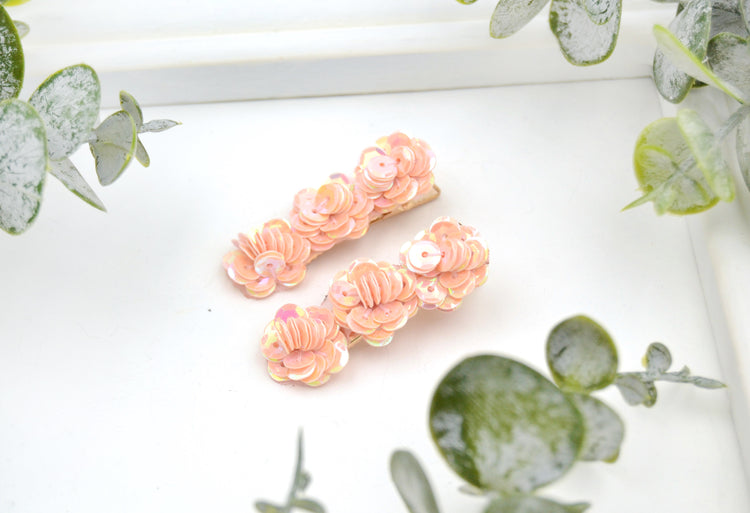 Kleine Haarclips "Sakura" mit Blüten aus Pailletten 2er Set